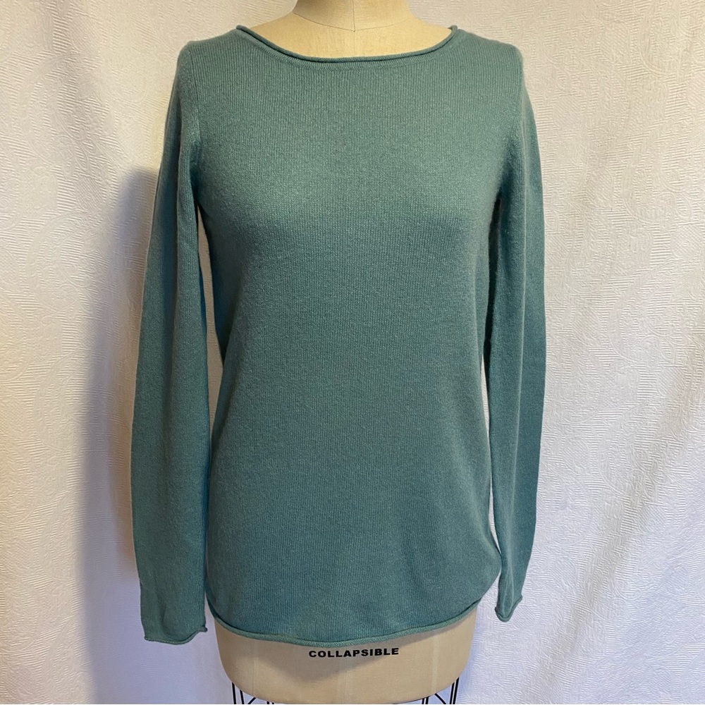 Pure 2 ply cashmere teal green S rolled neck sweater